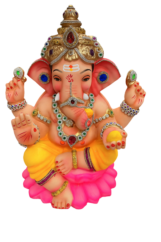 Ganesh Idol 15"  Home Visarjan Kacchi Mitti (Eco Friendly - 146 (Diamond) - Assorted Colour - Only Berlin same day delivery