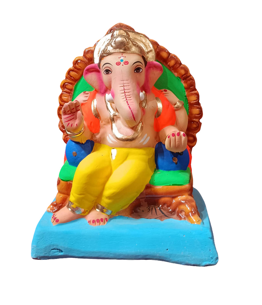 Ganesh Idol 8" Home Visarjan Kacchi Mitti Ganesh (Eco Friendly -31) (COLOURED) - Assorted Colour - Only Berlin same day delivery
