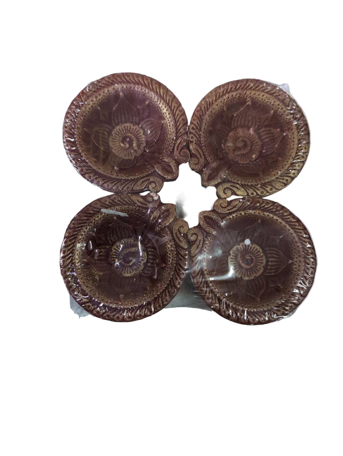 Premium Fancy Copper tone Diya Round (Pack of 4)