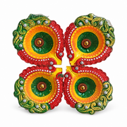 Premium Fancy Diya Set – Diamond Stone Design (Set of 4) - Spice Village