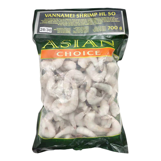 Frozen Asian Choice Vannamei Prawns HLSO 26/30 700gm - Only Berlin Same Day Delivery