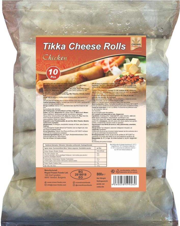Frozen Crown Cheese Chicken Tikka Rolls(10pcs) 800gm - Only Berlin Same Day Delivery - Spice Village