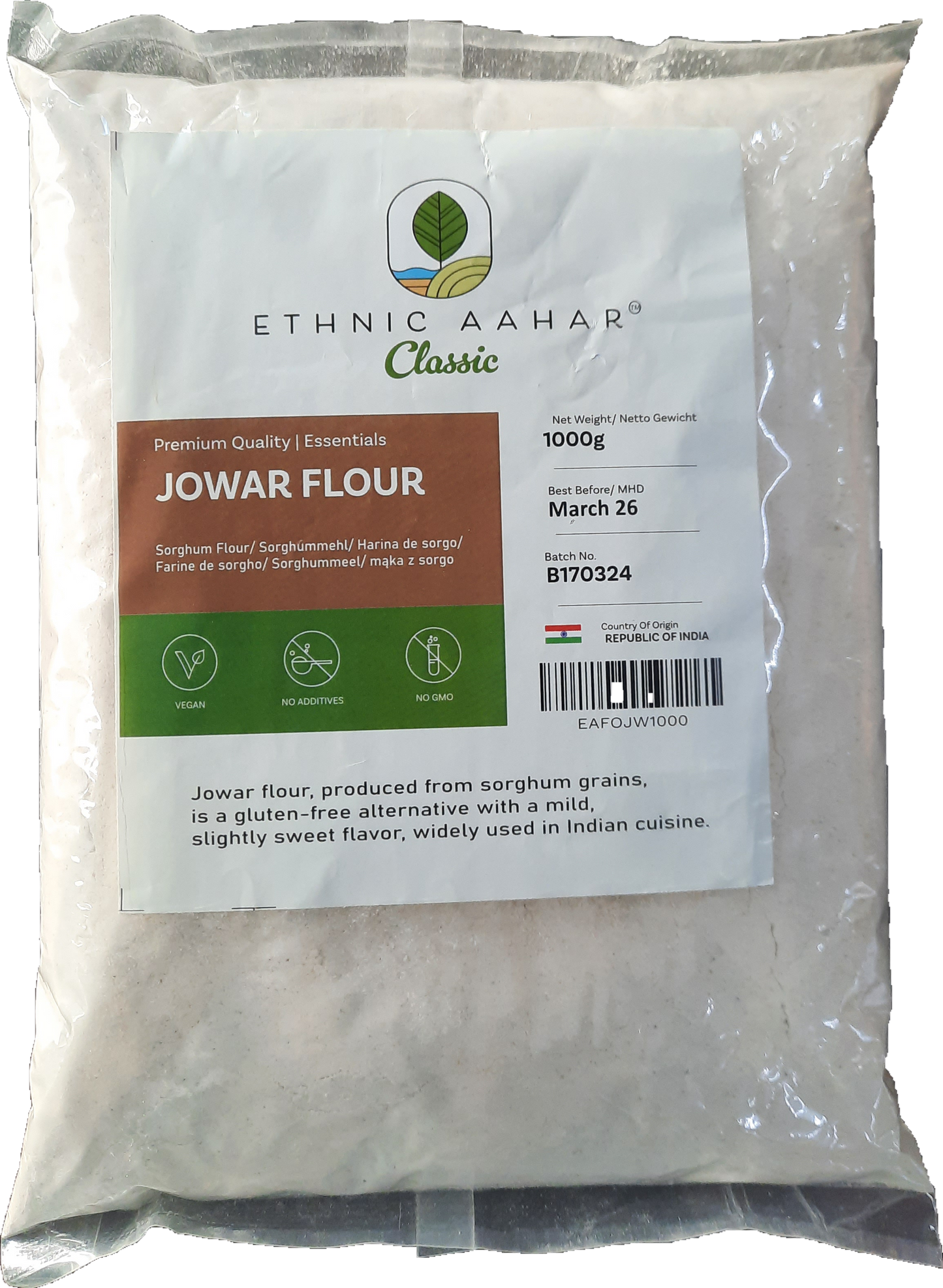 Ethnic Aahar Juwar Flour 1kg - Spice Village
