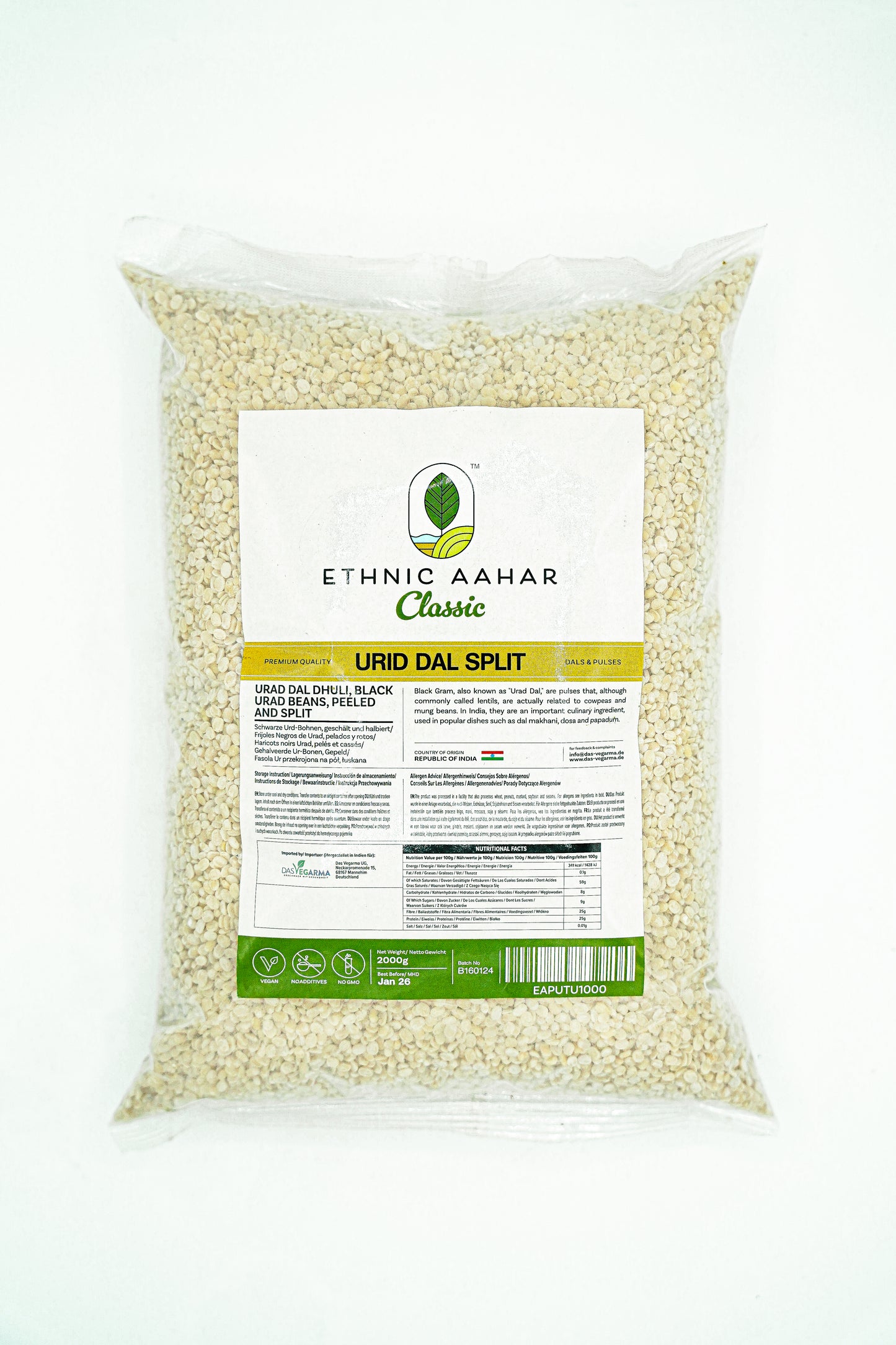 Ethnic Aahar Urid Dal (White) 2kg - Spice Village