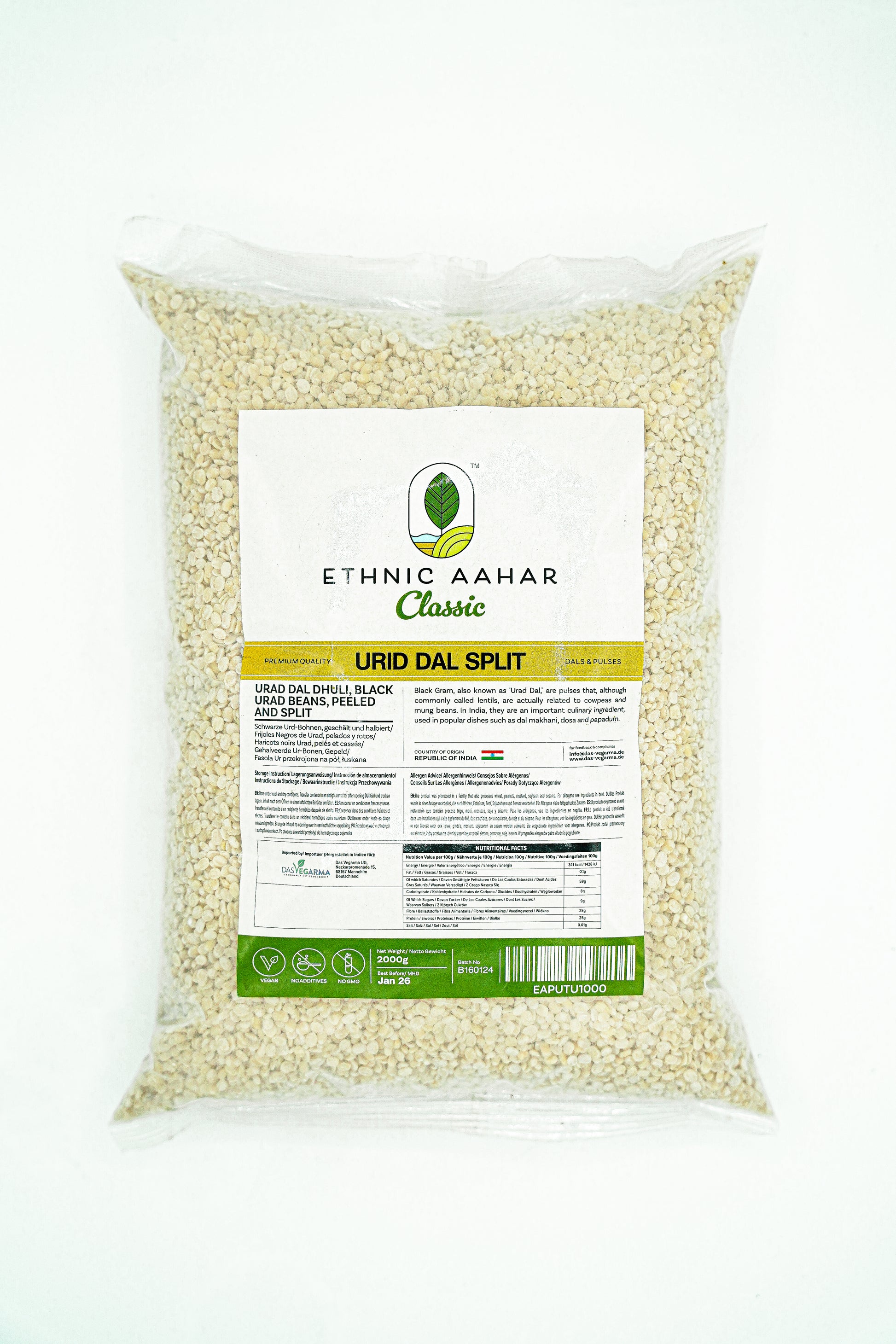 Ethnic Aahar Urid Dal (White) 2kg - Spice Village