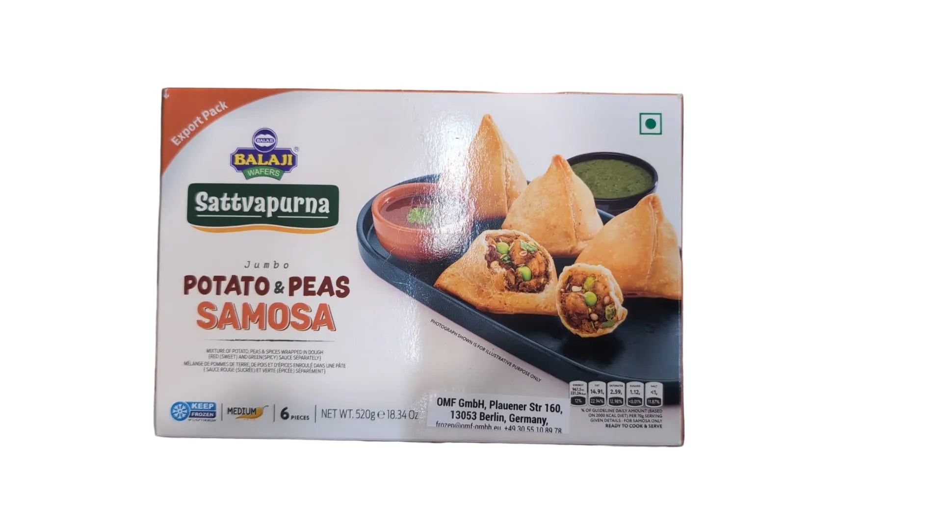 Frozen Balaji Jumbo Potato & Peas Samosa 520gm - Only Berlin Same Day Delivery