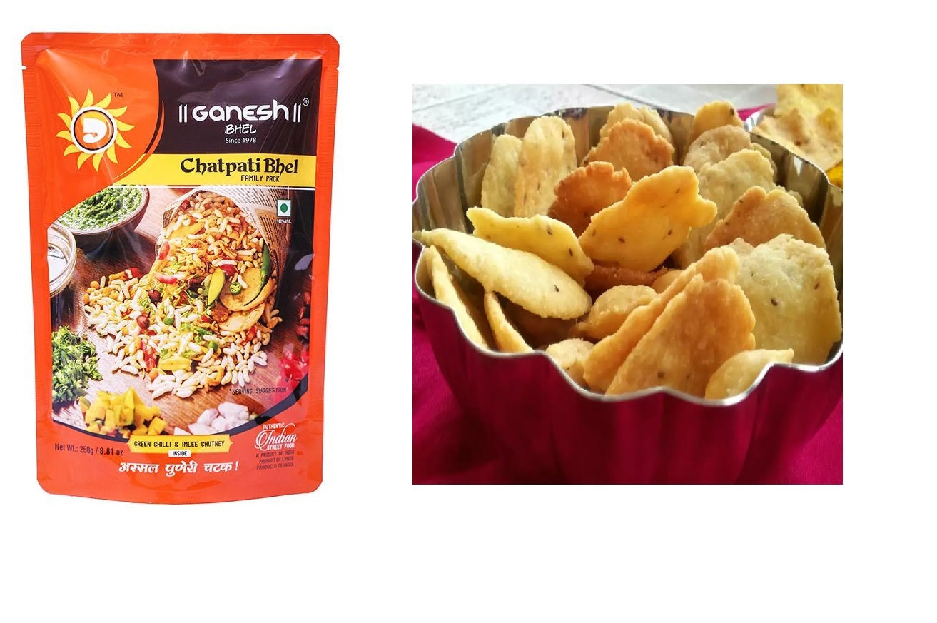 Ganesh Chatpati Bhel Family pack 300gm + SV Fresh Farsi Puri 100gm Combo - Spice Village