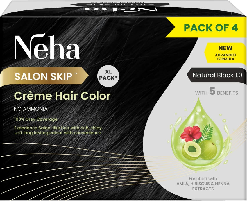 Neha Crème Hair Color - Natural Black 10gm (5g Extra) - Spice Village