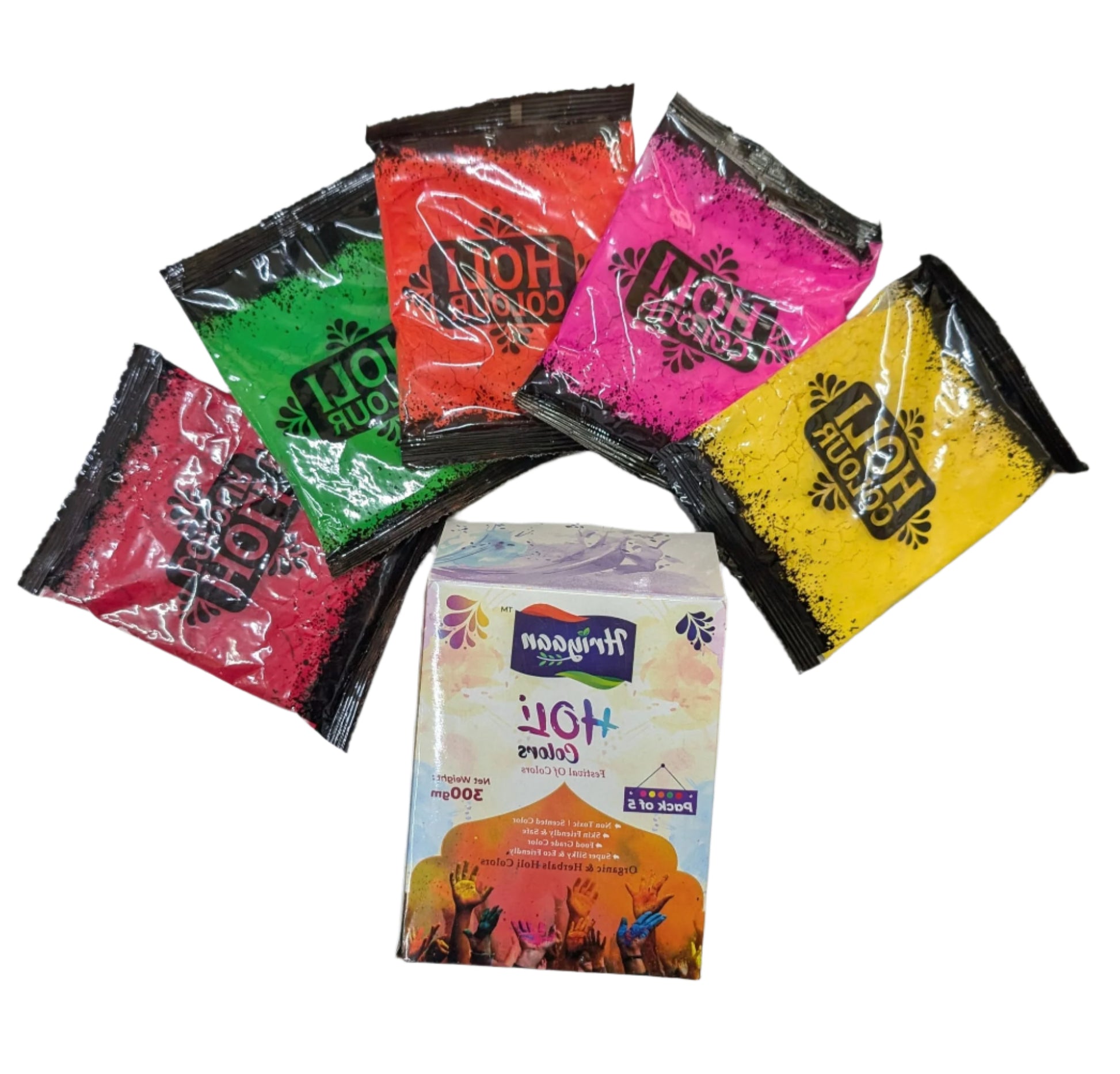 Hriyaan Holi Colours 300gm(Pack of 5 - 60gm each) - Spice Village