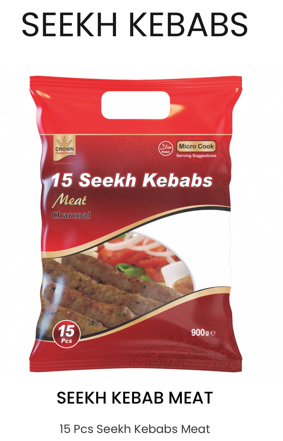Frozen Crown Meat Seekh Kebab (15 pieces) Charcoal 900gm - Only Berlin Same Day Delivery