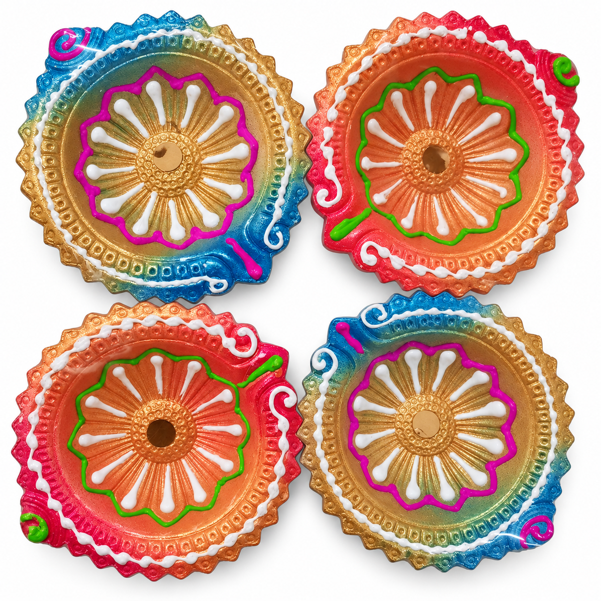 Premium Fancy Colorful Diya (Pack of 4) - Spice Village