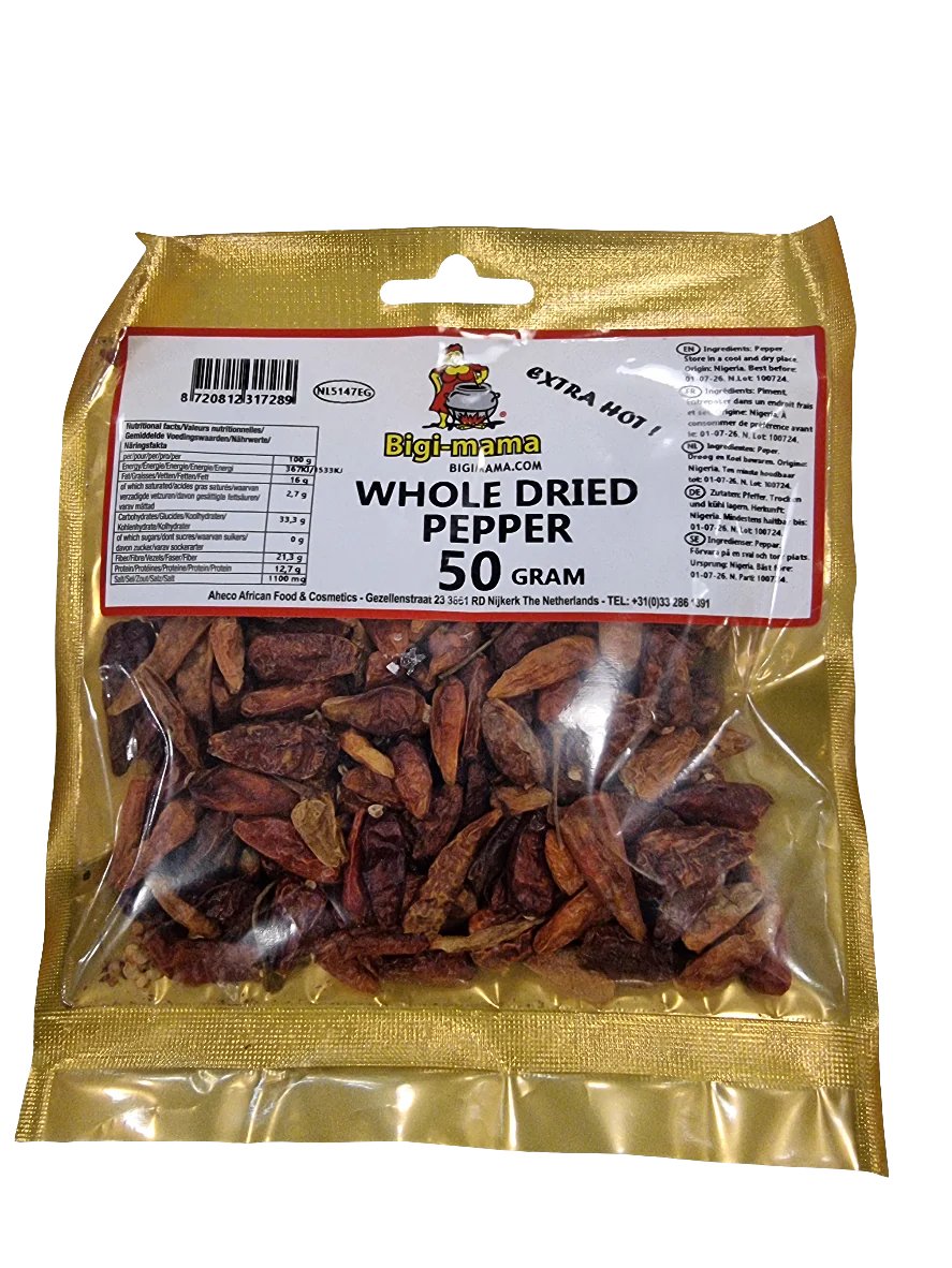 Bigi Mama Hot Pepper Whole 50gm - Spice Village