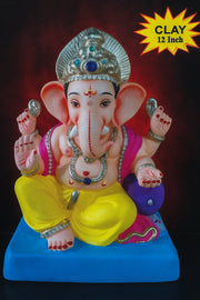 Ganesh Idol 12"  Home Visarjan Kacchi Mitti (Eco Friendly - 141 (Diamond) - Assorted Colour - Only Berlin same day delivery (Copy) - Spice Village