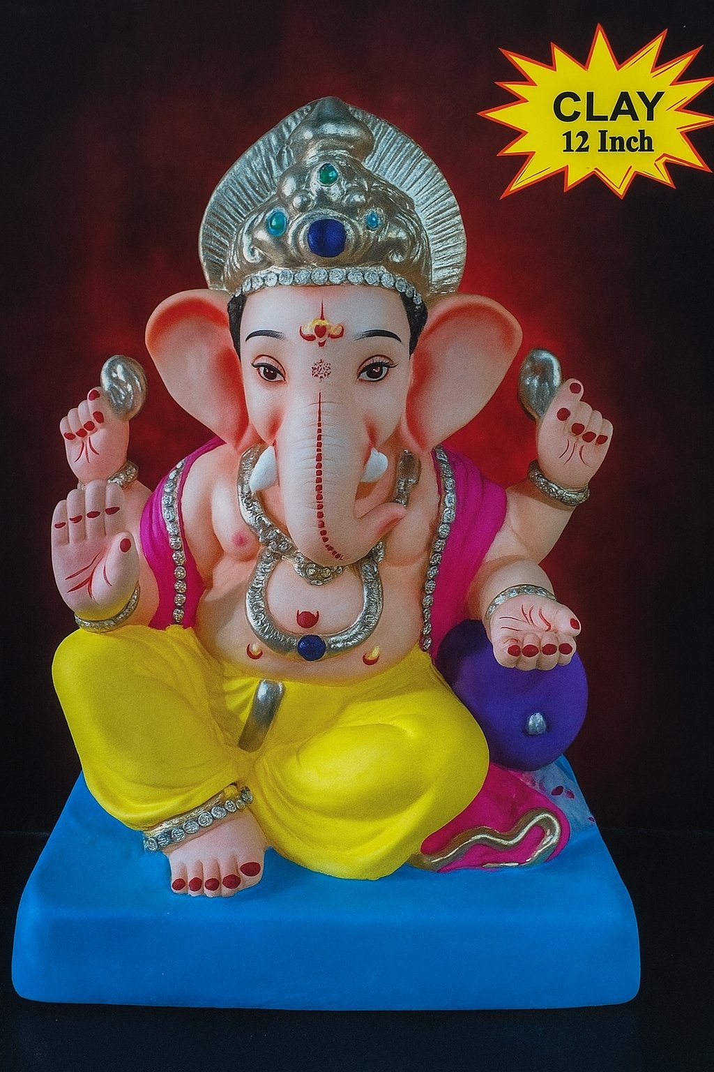 Ganesh Idol 12"  Home Visarjan Kacchi Mitti (Eco Friendly - 141 (Diamond) - Assorted Colour - Only Berlin same day delivery (Copy) - Spice Village
