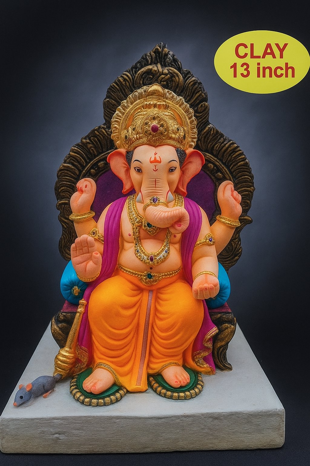 Ganesh Idol 13"  Home Visarjan Kacchi Mitti (Eco Friendly - 134 (Diamond) - Assorted Colour - Only Berlin same day delivery - Spice Village