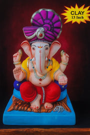 Ganesh Idol 13"  Home Visarjan Kacchi Mitti (Eco Friendly - 135 (Diamond) - Assorted Colour - Only Berlin same day delivery - Spice Village