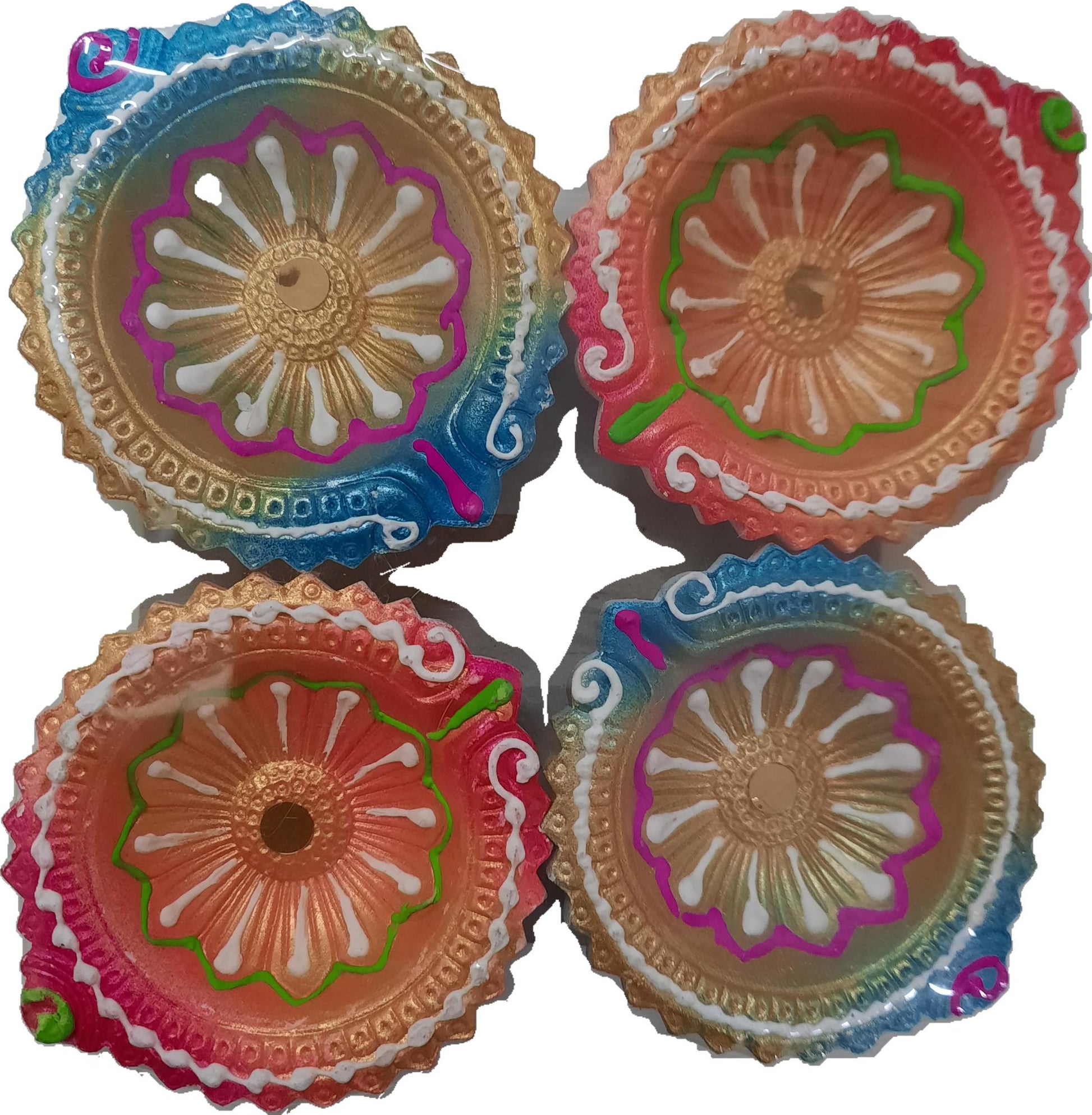 Premium Fancy Colorful Diya - Set of 4