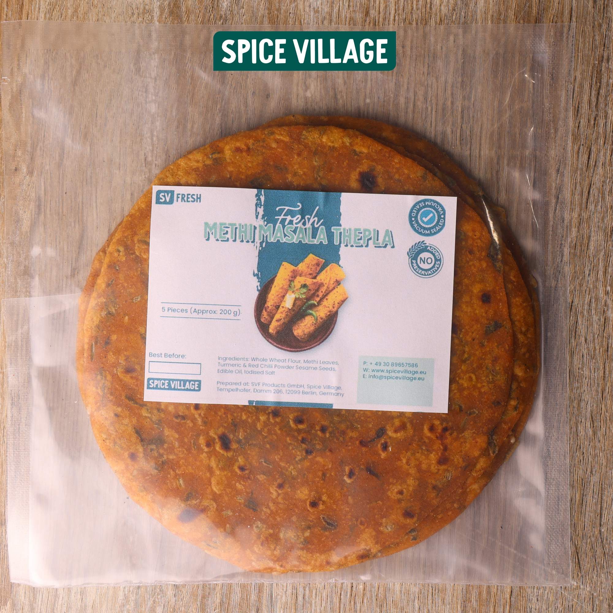 SV Fresh Methi Masala Thepla (5pcs) (with Garlic) 200gm - Spice Village