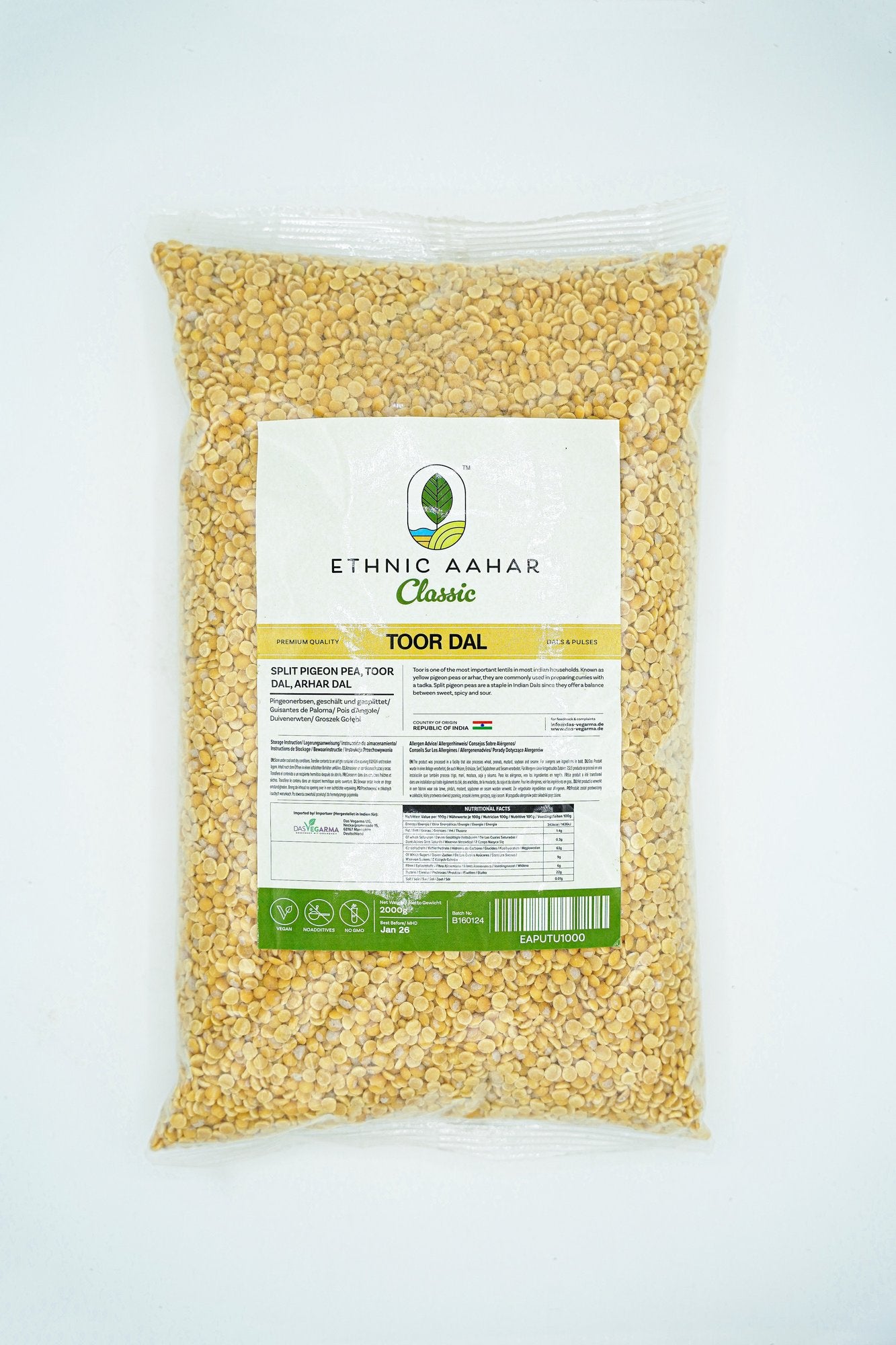 Ethnic Aahar Toor (Tur/Arhar) Dal 2kg - Spice Village