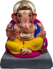 Ganesh Murti (Statue) Home Visarjan Kacchi Mitti Ganesh (Eco Friendly) 15cm (COLOURED) - Assorted Colour - Only Berlin same day delivery - Spice Village