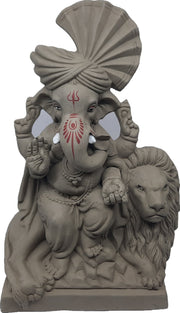 Ganesh Murti (Statue) Home Visarjan Kacchi Mitti Sihmhastha Ganesh 20cm - Assorted Colour - Only Berlin same day delivery - Spice Village