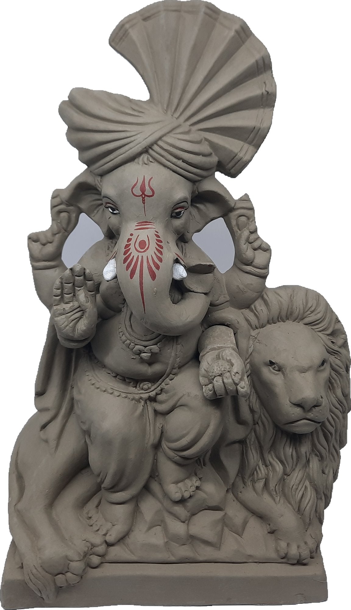 Ganesh Murti (Statue) Home Visarjan Kacchi Mitti Sihmhastha Ganesh 20cm - Assorted Colour - Only Berlin same day delivery - Spice Village