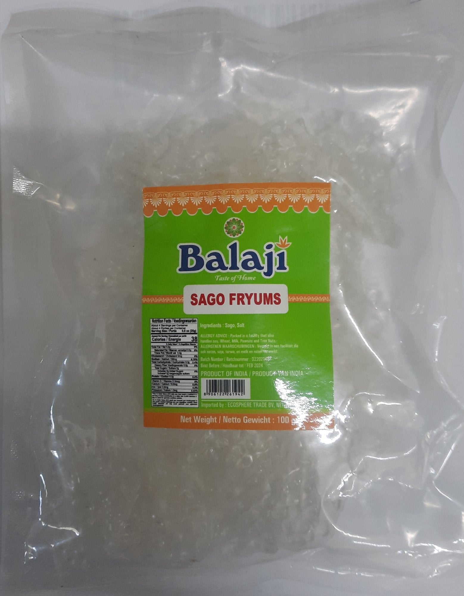 Balaji Sago Fryums (Sabudana farfar) 100gm - Spice Village