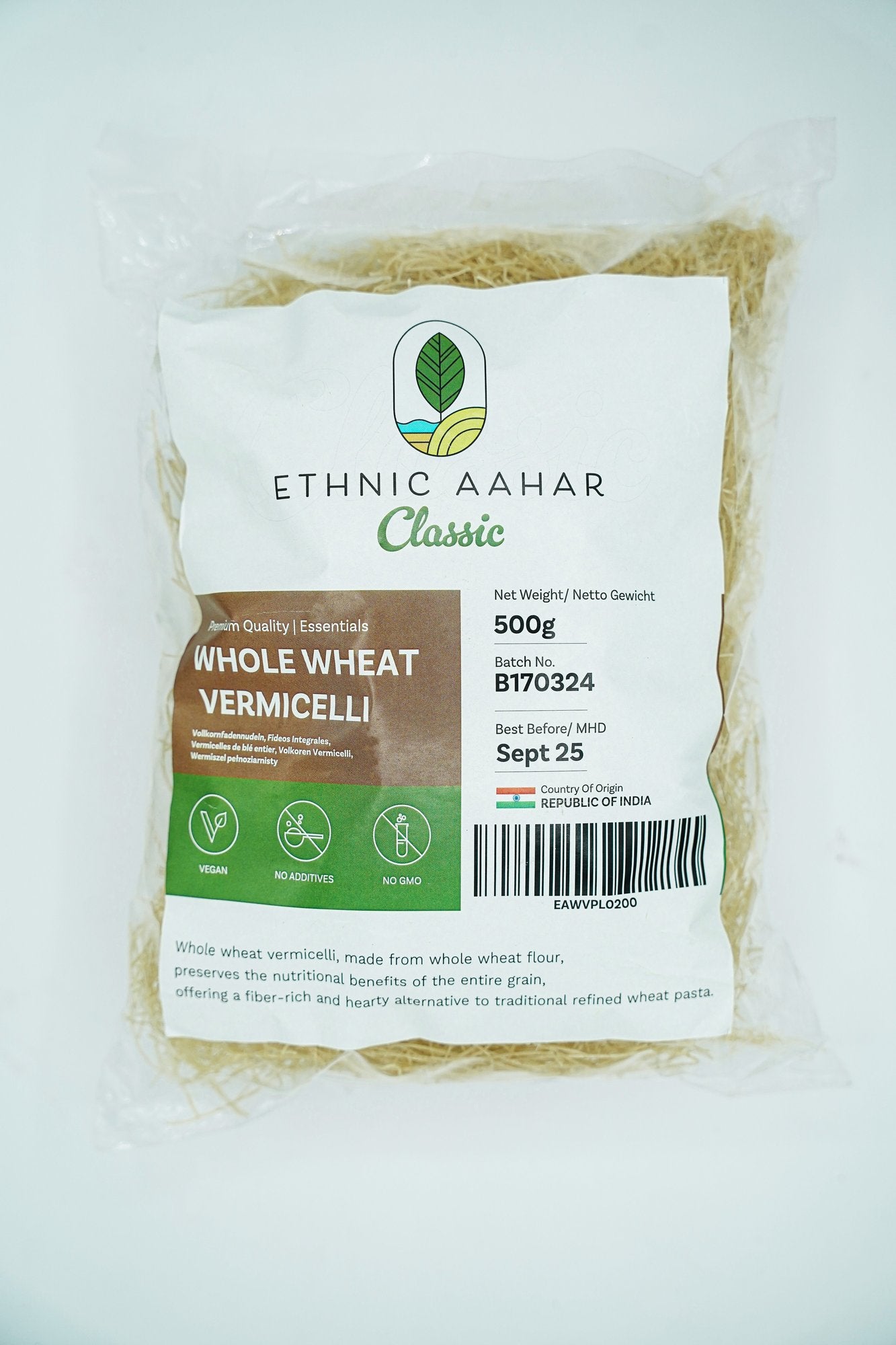 Ethnic Aahar Vermicelli (Whole Wheat) 500gm - Spice Village