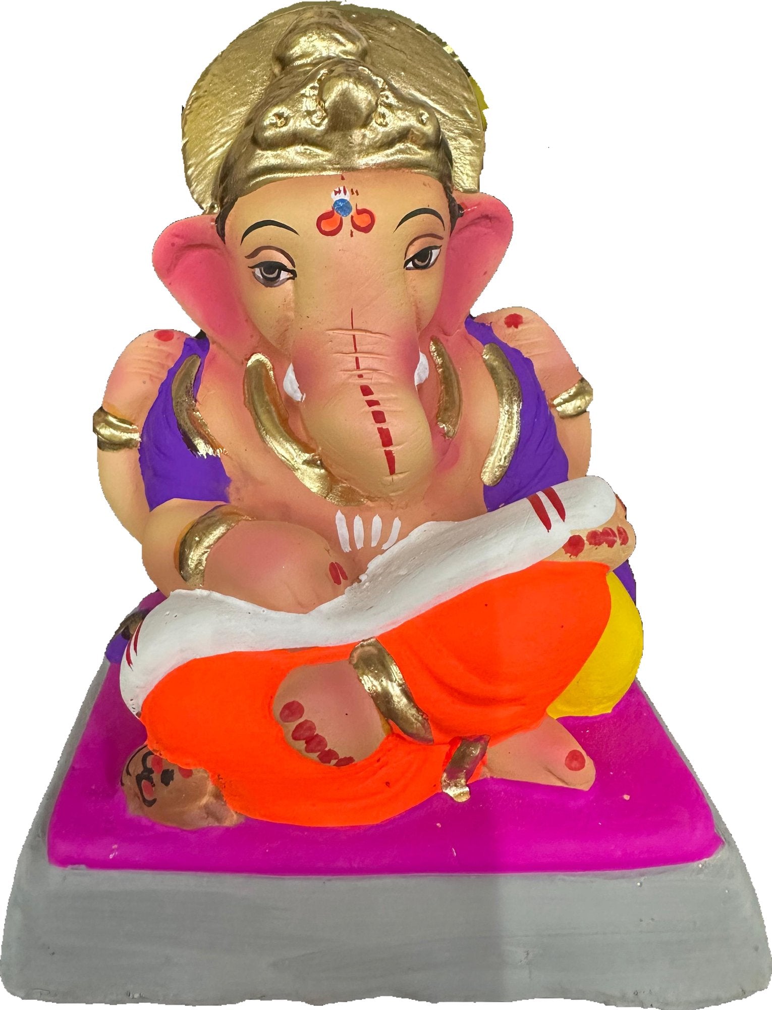 Ganesh Idol 6"  Home Visarjan Kacchi Mitti Ganesh (Eco Friendly -51) (COLOURED) - Assorted Colour - Only Berlin same day delivery - Spice Village