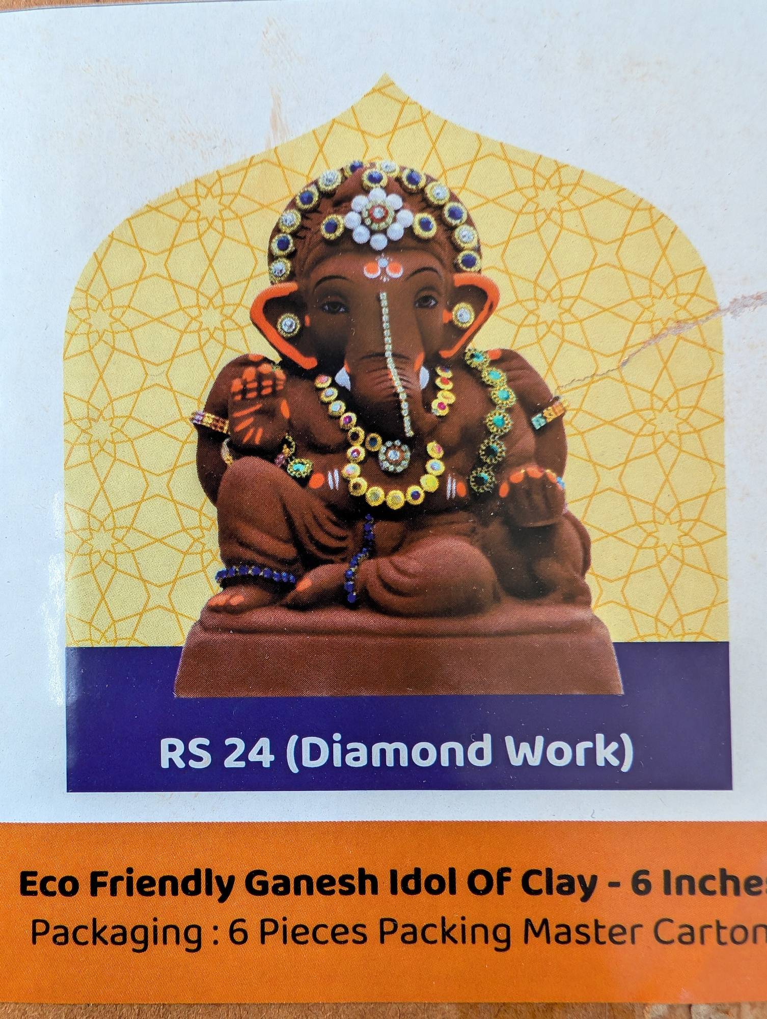 Ganesh Idol 6"  Home Visarjan Kacchi Mitti Ganesh (Eco Friendly -24) (Diamond) - Assorted Colour - Only Berlin same day delivery - Spice Village