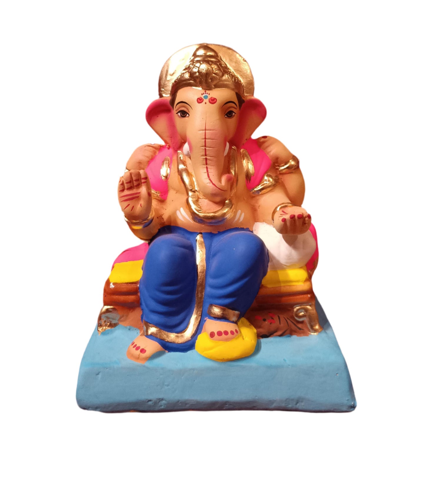 Ganesh Idol 8" Home Visarjan Kacchi Mitti Ganesh (Eco Friendly -32) (COLOURED) - Assorted Colour - Only Berlin same day delivery