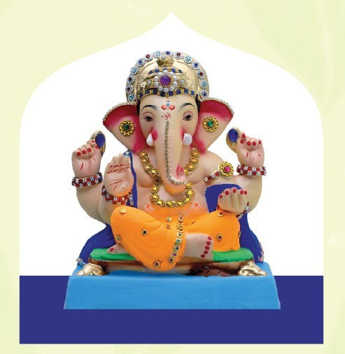 Ganesh Idol 10"  Home Visarjan Kacchi Mitti Ganesh (Eco Friendly -78 (Diamond) - Assorted Colour - Only Berlin same day delivery
