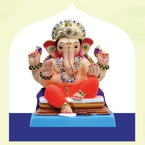 Ganesh Idol 10"  Home Visarjan Kacchi Mitti Ganesh (Eco Friendly -71 (Diamond) - Assorted Colour - Only Berlin same day delivery