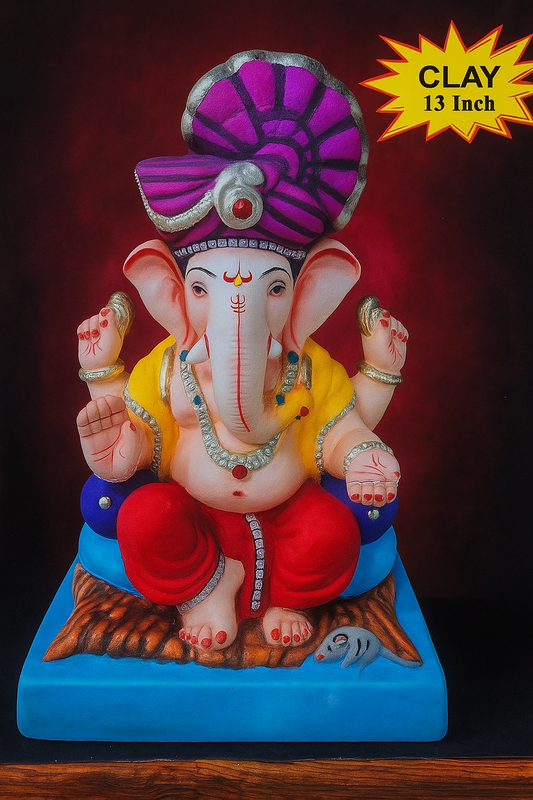 Ganesh Idol 13"  Home Visarjan Kacchi Mitti (Eco Friendly - 135 (Diamond) - Assorted Colour - Only Berlin same day delivery