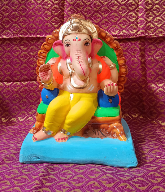 Ganesh Idol 8" Home Visarjan Kacchi Mitti Ganesh (Eco Friendly -31) (COLOURED) - Assorted Colour - Only Berlin same day delivery