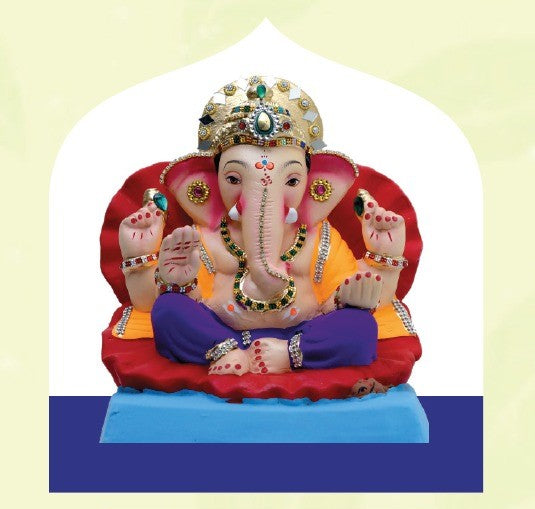 Ganesh Idol 10"  Home Visarjan Kacchi Mitti Ganesh (Eco Friendly -77 (Diamond) - Assorted Colour - Only Berlin same day delivery