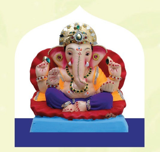 Ganesh Idol 10"  Home Visarjan Kacchi Mitti Ganesh (Eco Friendly -77 (Diamond) - Assorted Colour - Only Berlin same day delivery