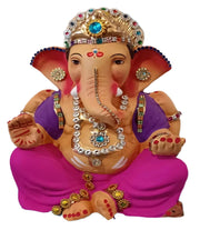 Ganesh Idol 8" Diamond work Home Visarjan Kacchi Mitti Ganesh (Eco Friendly - 46) - Assorted Colour - Only Berlin same day delivery - Spice Village