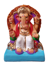 Ganesh Idol 8" Home Visarjan Kacchi Mitti Ganesh (Eco Friendly -35) (COLOURED) - Assorted Colour - Only Berlin same day delivery - Spice Village