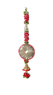Artificial Marigold  Hanging Toran (Red) Chakra and Bell Set of 2 - Spice Village