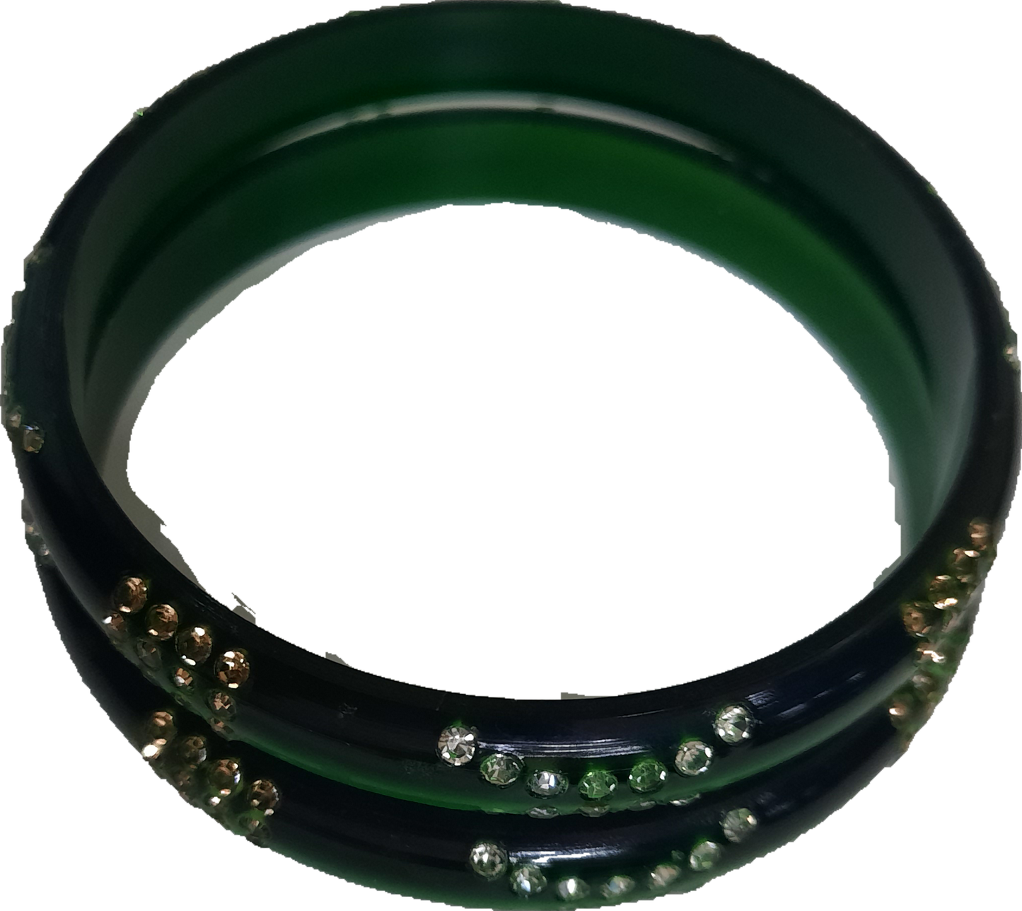 Fancy Green Bangles with Dimond 2Pc - Spice Village