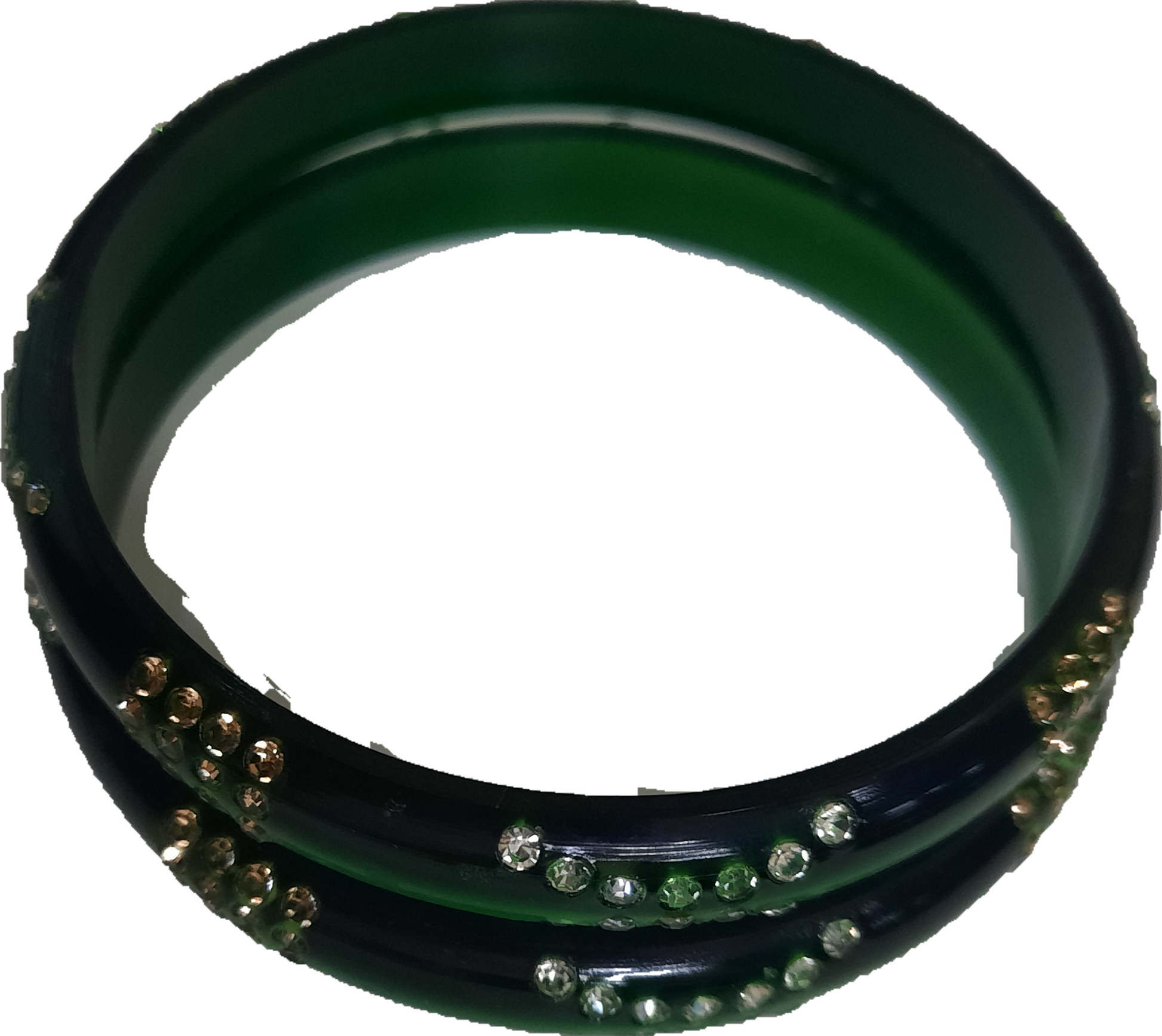 Fancy Green Bangles with Dimond 2Pc - Spice Village