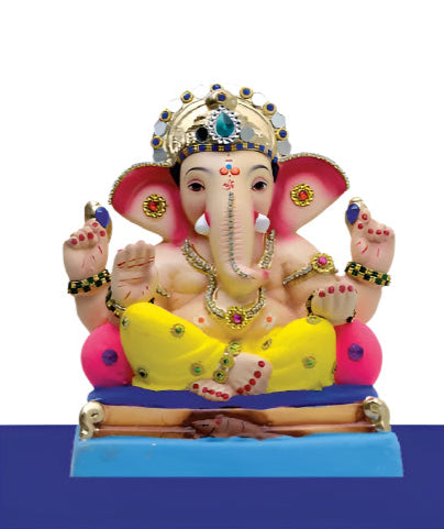 Ganesh Idol 10"  Home Visarjan Kacchi Mitti (Eco Friendly - 73 (Diamond) - Assorted Colour - Only Berlin same day delivery - Spice Village