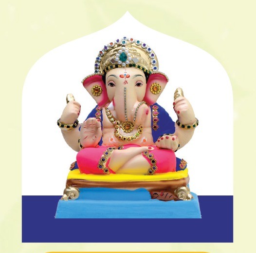 Ganesh Idol 10"  Home Visarjan Kacchi Mitti Ganesh (Eco Friendly -75 (Diamond) - Assorted Colour - Only Berlin same day delivery - Spice Village