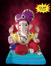 Ganesh Idol 11"  Home Visarjan Kacchi Mitti (Eco Friendly - 111 (Diamond) - Assorted Colour - Only Berlin same day delivery - Spice Village