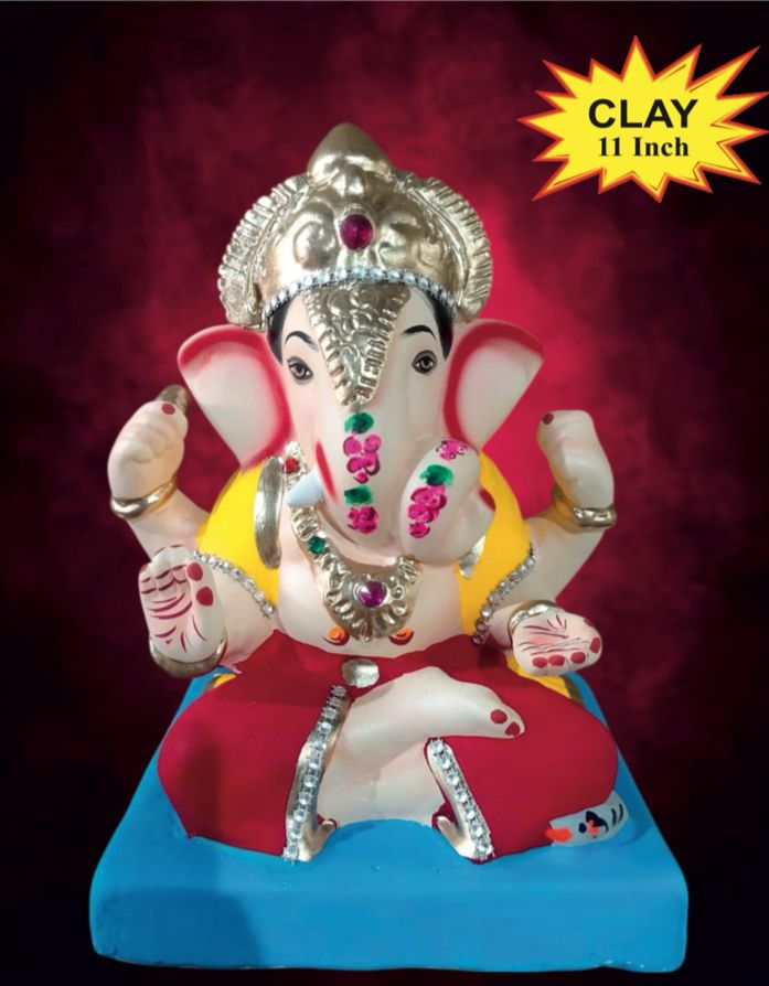 Ganesh Idol 11"  Home Visarjan Kacchi Mitti (Eco Friendly - 112 (Diamond) - Assorted Colour - Only Berlin same day delivery - Spice Village