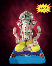 Ganesh Idol 11"  Home Visarjan Kacchi Mitti (Eco Friendly - 113 (Diamond) - Assorted Colour - Only Berlin same day delivery - Spice Village