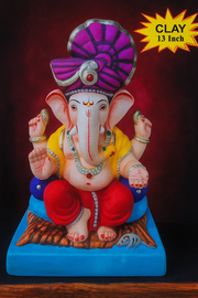 Ganesh Idol 13"  Home Visarjan Kacchi Mitti (Eco Friendly - 135 (Diamond) - Assorted Colour - Only Berlin same day delivery - Spice Village