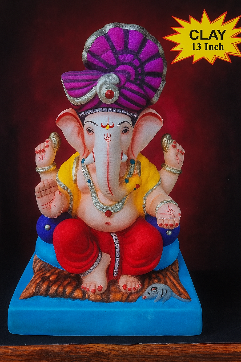 Ganesh Idol 13"  Home Visarjan Kacchi Mitti (Eco Friendly - 135 (Diamond) - Assorted Colour - Only Berlin same day delivery - Spice Village