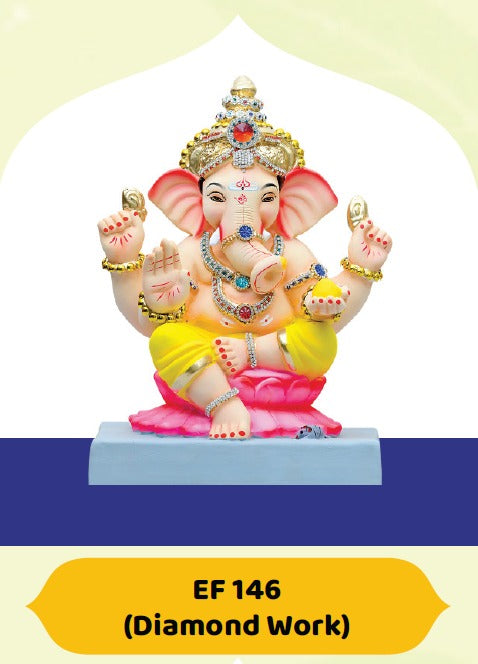 Ganesh Idol 15"  Home Visarjan Kacchi Mitti (Eco Friendly - 146 (Diamond) - Assorted Colour - Only Berlin same day delivery - Spice Village